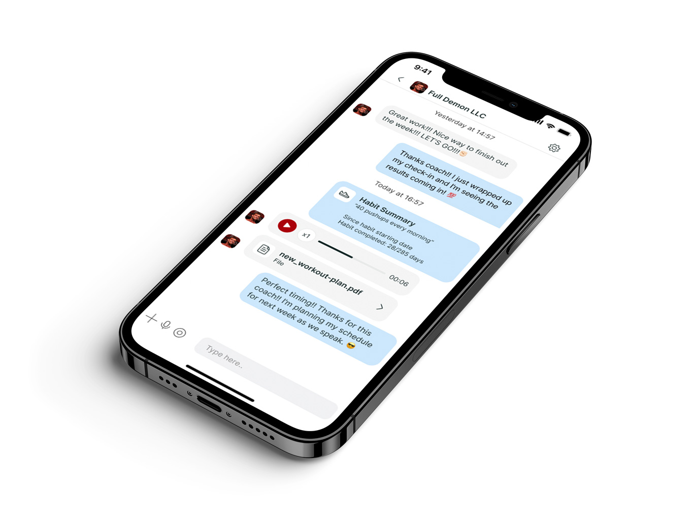 A mockup of the coaching app showcasing the features.