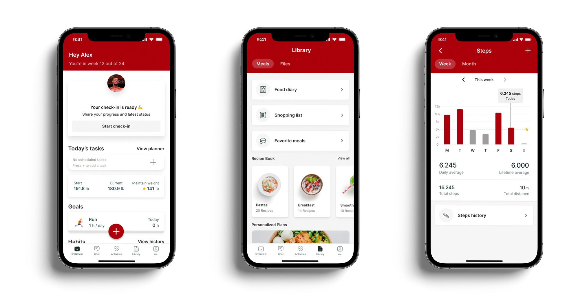 A mockup of the coaching app showcasing the different features.